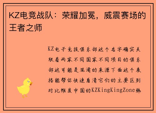 KZ电竞战队：荣耀加冕，威震赛场的王者之师