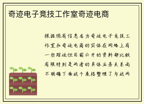 奇迹电子竞技工作室奇迹电商